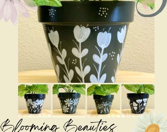Blooming Beauties Design Planter, Unique Design Painted Clay Pots That ...