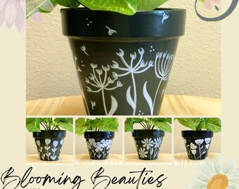 Blooming Beauties Design Planter, Unique Design Painted Clay Pots That ...