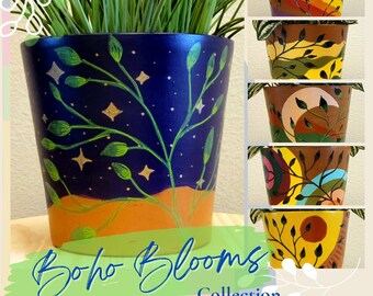 Midnight Design Planters, Unique Design, Colorful Boho Terracotta, Hand Painted, Colorful Planters, Perfect for Plant Lovers, Indoor Gardens