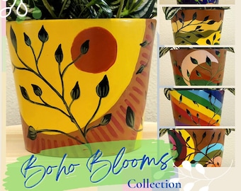 Sunshine Design Planters, Unique Design, Colorful Boho Terracotta, Hand Painted, Colorful Planters, Perfect for Plant Lovers, Indoor Gardens