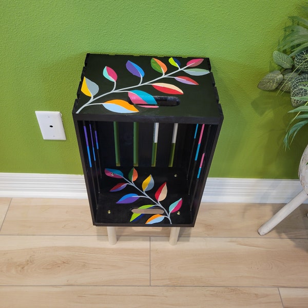 Colorful Wooden Crate End Table, Unique Table or Plant Stand made from Wooden Crates from Reclaimed Wood Perfect for a Rustic Colorful Home