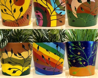 Boho Designs Planters, Unique Colorful Boho Designs on Pots, Perfect for Plant Lovers and Indoor Gardens, Hand Painted Terracotta Flower Pot