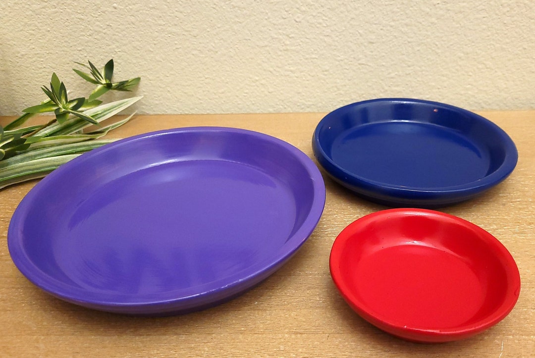 Painted Plant Saucers, Colorful Drip Trays Painted With Bright Solid