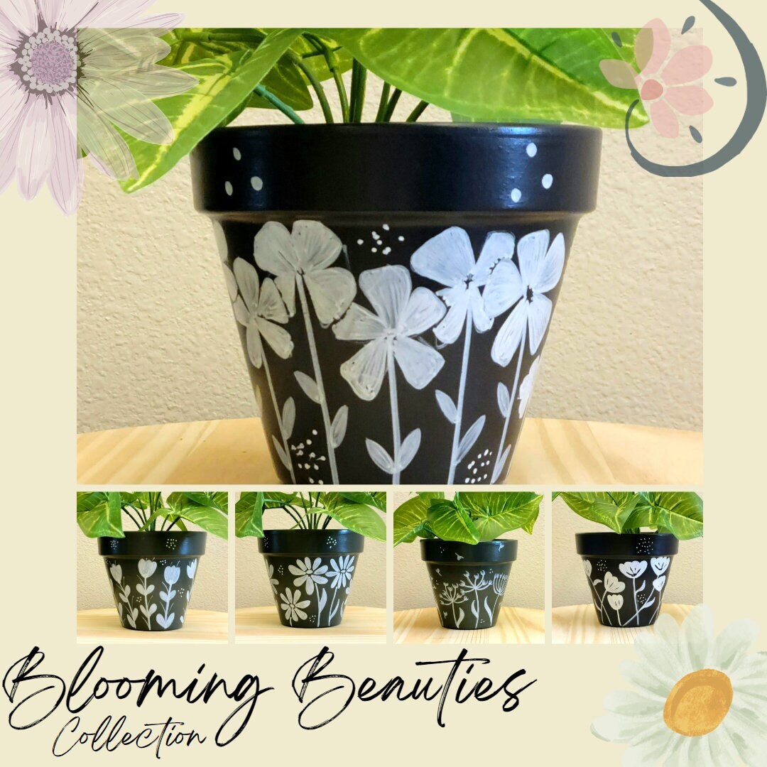 Blooming Beauties Design Planter, Unique Design Painted Clay Pots That ...