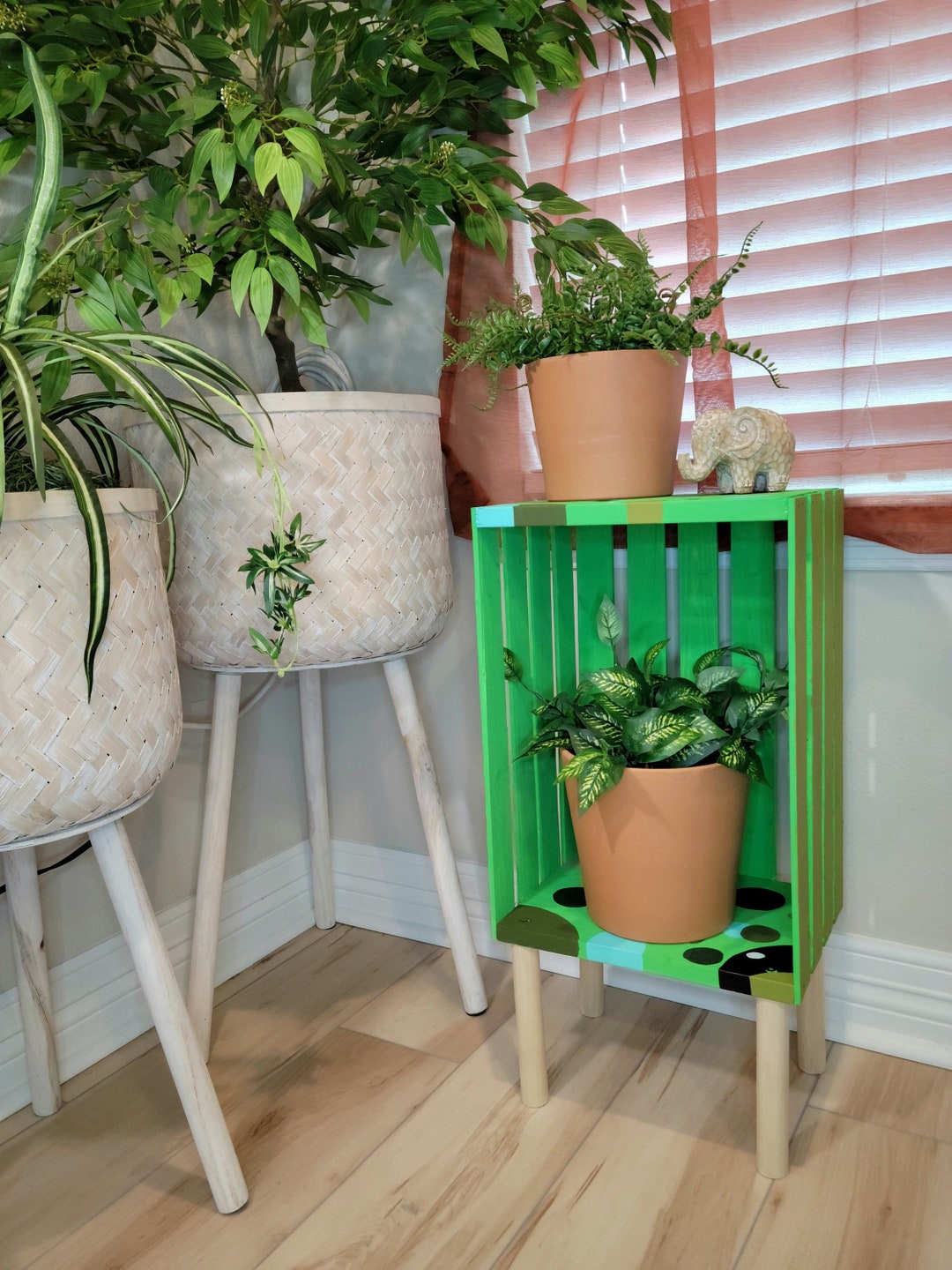 Colorful Wooden Crate End Table, Unique Table or Plant Stand Made From