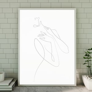Minimal Women Nude Body Line Art Wall Decor Printable, Female Line