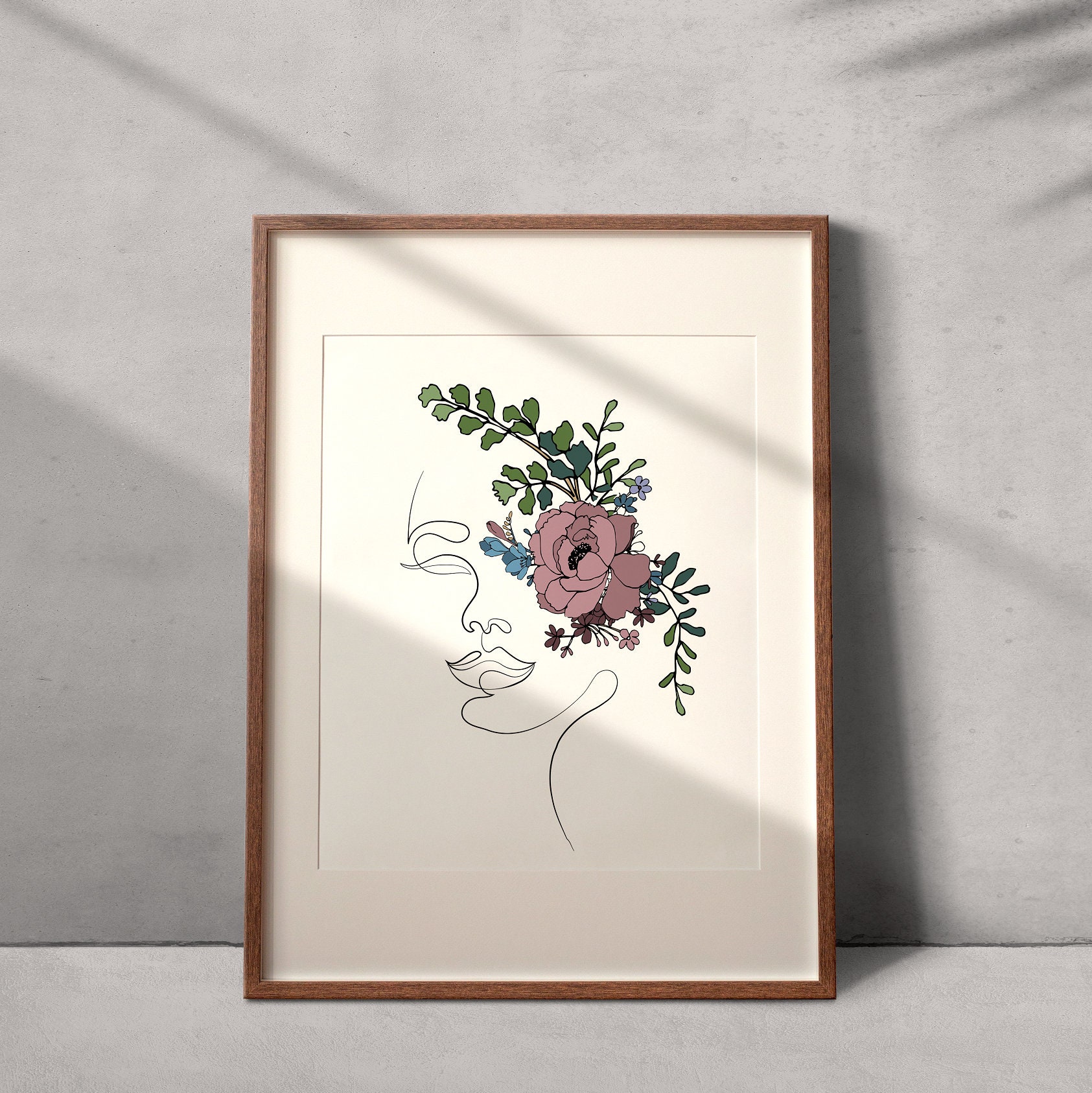 Woman Flower Line Art Digital Print Wall Decor Modern Plant - Etsy