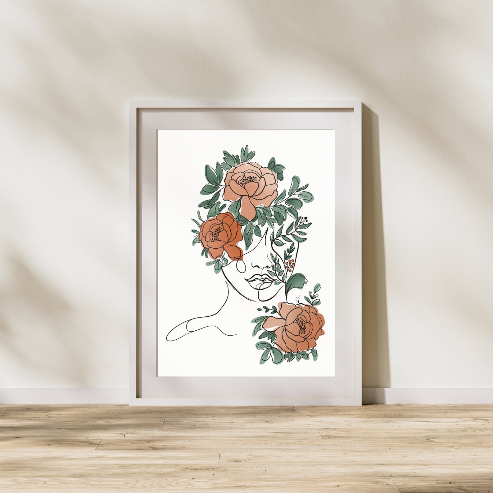 Female Face Line Drawing Art Flowers, Woman Silhoutte Abstract Minimal ...