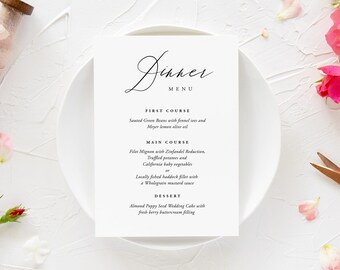 ANDIE - Elegant Wedding Menu Template, Dinner Menu Card, Printable, Modern Wedding Menu,Editable Instant Download