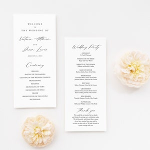Plantilla de programa de caligrafía, programa de bodas elegante, orden simple de servicio para bodas, programa para bodas Descarga INSTANTÁNEA