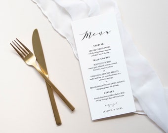 Elegante menukaart voor bruiloft, kalligrafie bruiloft dinermenu, elegant, bewerkbaar en afdrukbaar Instant Download receptiemenu afdrukbaar