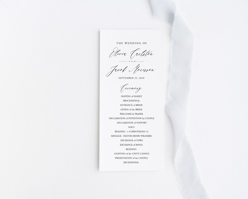 May include: A wedding ceremony program with the names Oliver Crulston and Jacob Morrison and the date September 25, 2020. The program lists the order of events for the ceremony.
