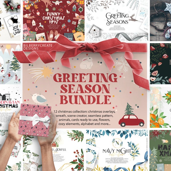 Greeting Season Bundle, Mega Christmas Bundle, Christmas Clipart Bundle, Christmas watercolor clipart, Christmas PNG,  festive graphics,