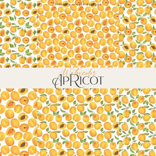 Watercolor Apricot seamless patterns,  PNG, Apricot pattern, Fruits. Patterns, Holiday Clip Art, Instant download, Digital Paper, DIY