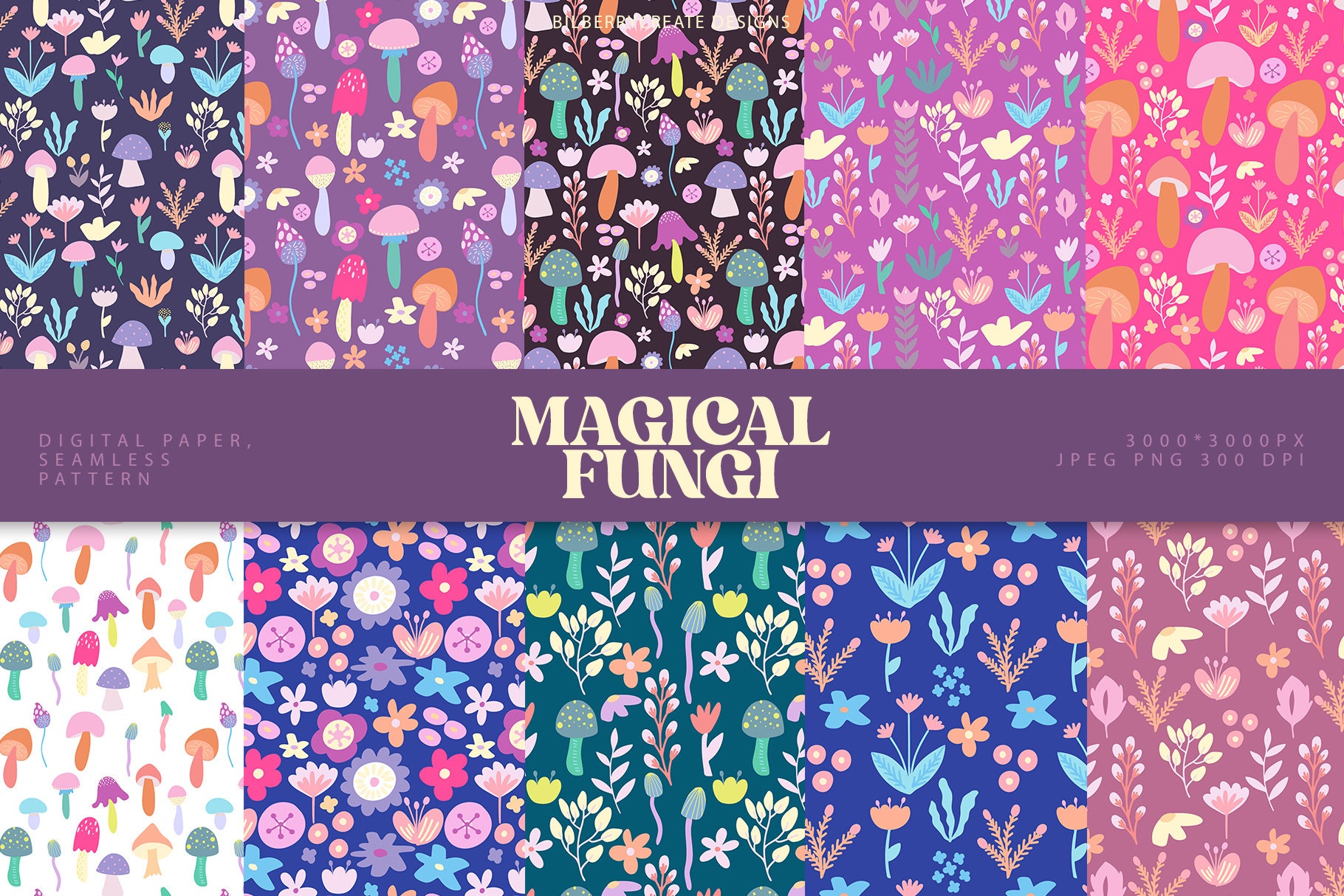 Magical Fungi Digital Pattern Scrapbook Paper Digital Paper - Etsy