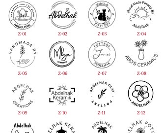 64 diseños para que elijas | Sello de cerámica personalizado ? Logotipo de sello de cerámica personalizado | Sello de arcilla personalizado ? Sello para arcilla | Sello personalizado