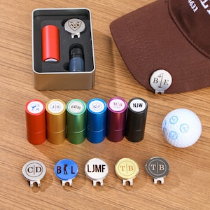 Set di timbri personalizzati per palline da golf e fermagli per cappelli | Segnapalle da golf | Timbro personalizzato per pallina da golf | Accessori per golfisti professionisti | Regali sportivi per golfisti