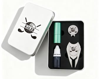 Divot Tool And Golf Stamp Set | Engraved Golf Divot Tool | Custom Golf Ball Stamp & Hat Clip Set | Golf Ball Markers | Golfer Accessories