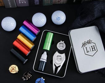 Engraved Golf Divot Tool | Divot Tool And Golf Stamp Set | Custom Golf Ball Stamp & Hat Clip Set | Golf Ball Markers | Golfer Accessories