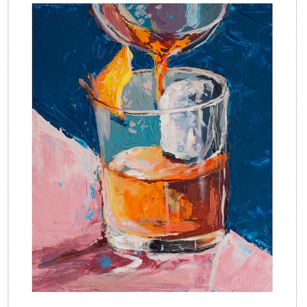 Prints, fine art print of an old fashioned Way, Kitchen Art, Father's Day Art Gift, Artwork Gift, cocktail art, cocktail lover gift