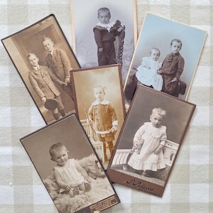 6 antieke kinderfoto's rond 1900, CdV, kartonnen foto's, foto's