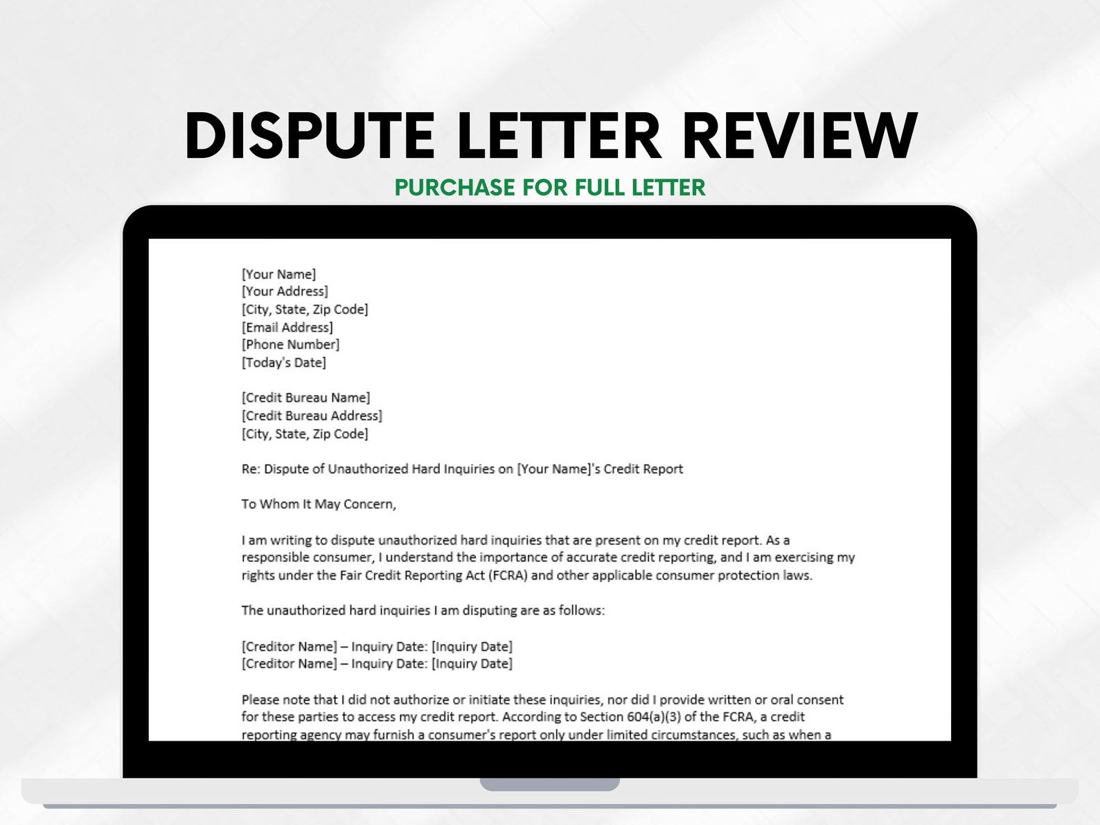 Hard Inquiry Removal Credit Dispute Letter Template DIY Credit Repair Hard Inquiry Removal Credit Dispute Letter Template DIY Credit Repair