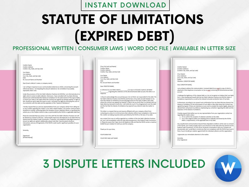 Statute of Limitations SOL expired Debt Credit Dispute Letter Template