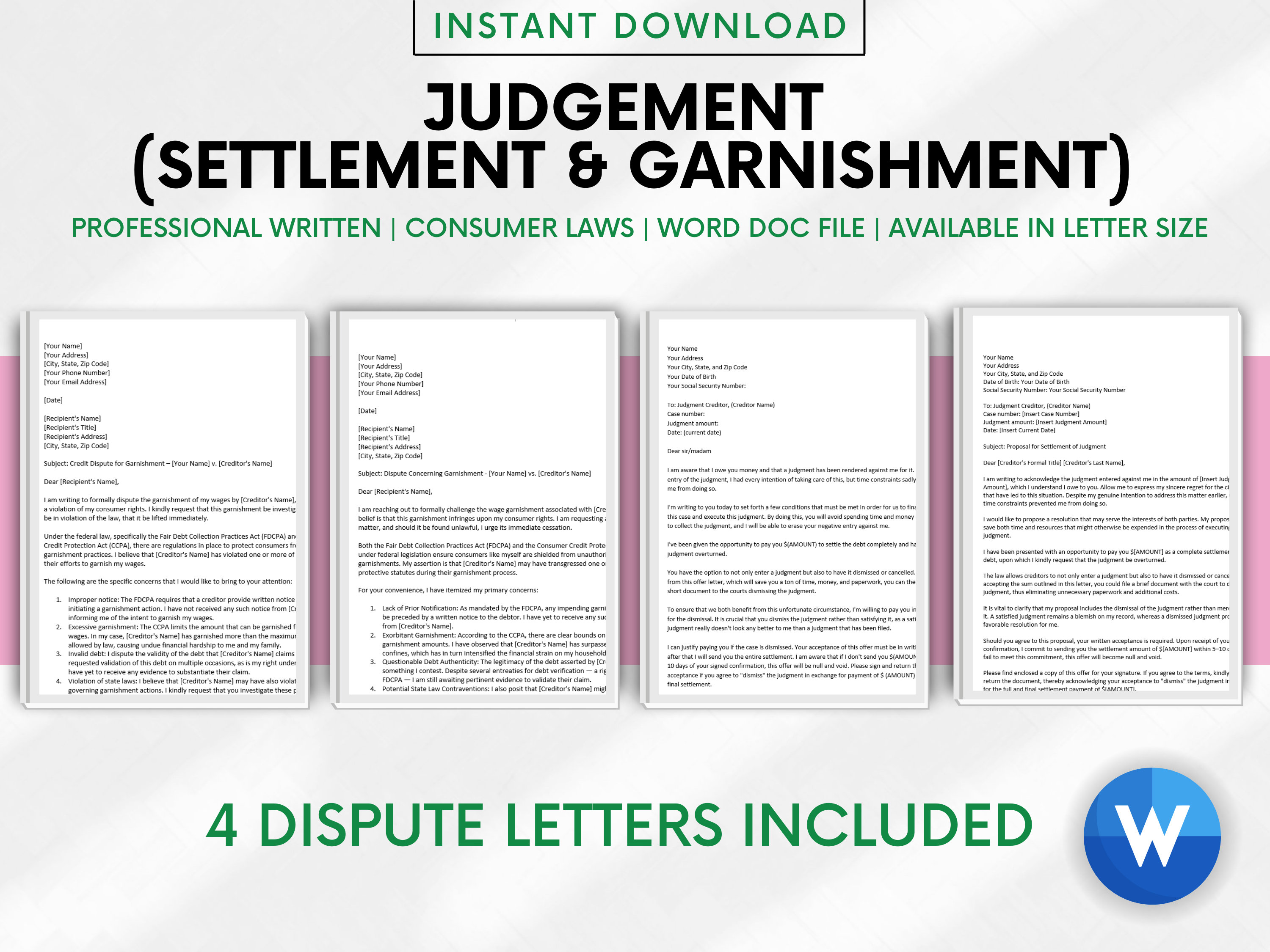 Judgement settlement & Garnishment Credit Dispute Letter Template