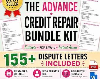DIY Credit Repair Template Bundle | 155+ Dispute Letters PDF & Word | Editable Credit Repair Kit for Beginners and Specialists