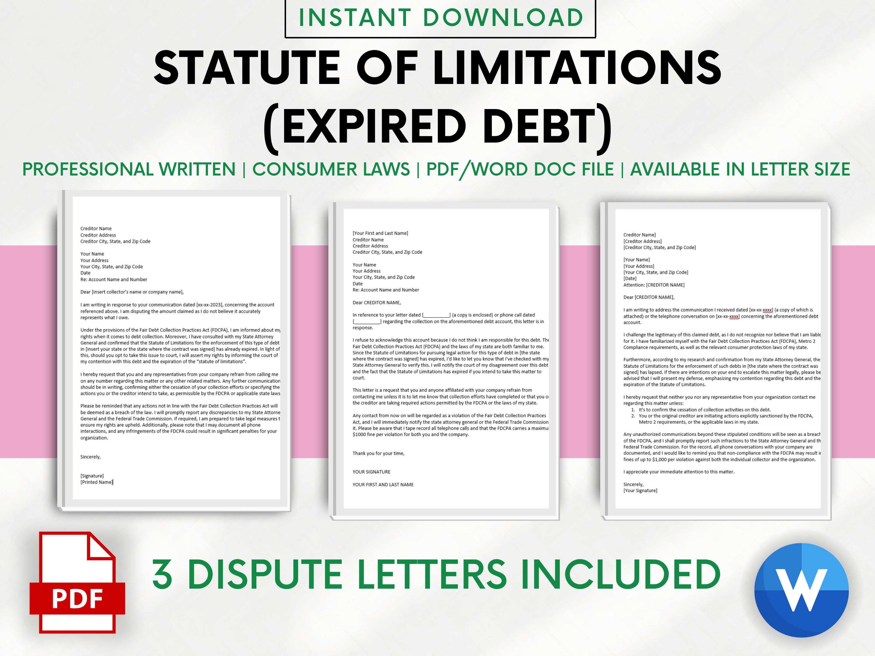 Statute of Limitations SOL expired Debt Credit Dispute Letter Template