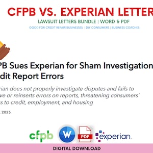 Paquete de cartas de demanda CFPB vs EXPERIAN, plantillas de cartas de reparación de crédito, kit editable de reparación de crédito, reparación de crédito casera, errores de reparación de crédito