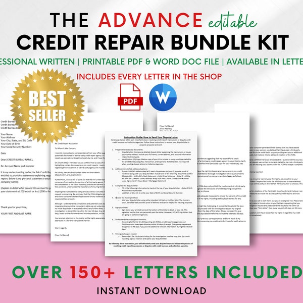 Credit Repair Letter Bundle, Advance Credit Dispute Letter Template, Credit Repair Template, Printable Credit Repair Kit, DIY Credit Repair