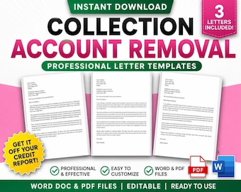 Collection Account Removal Letters | 3 Credit Dispute Letter Templates PDF & Word | DIY Credit Repair Kit | Instant Download