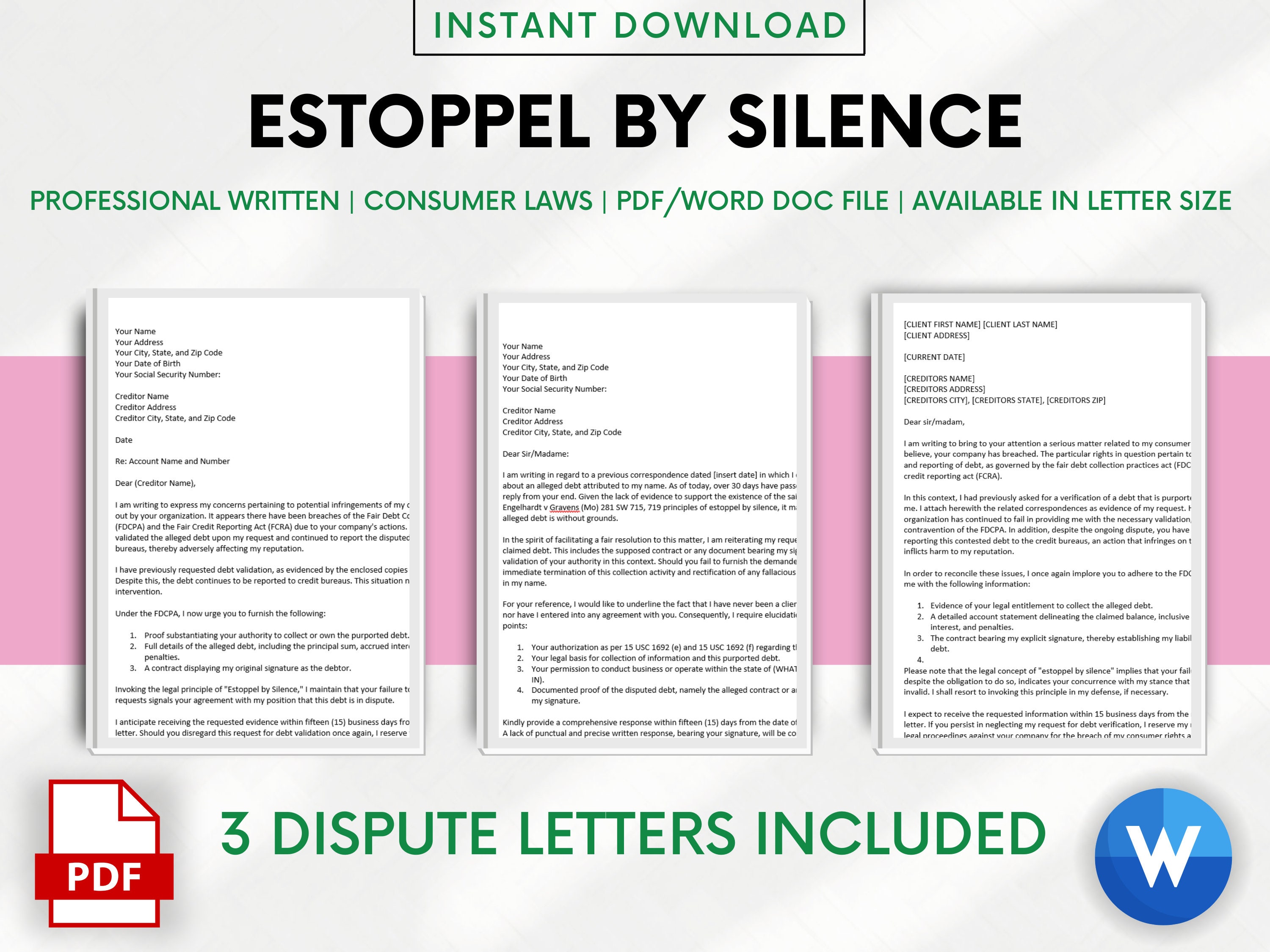 Estoppel by Silence Credit Dispute Letter Template Debt Collection