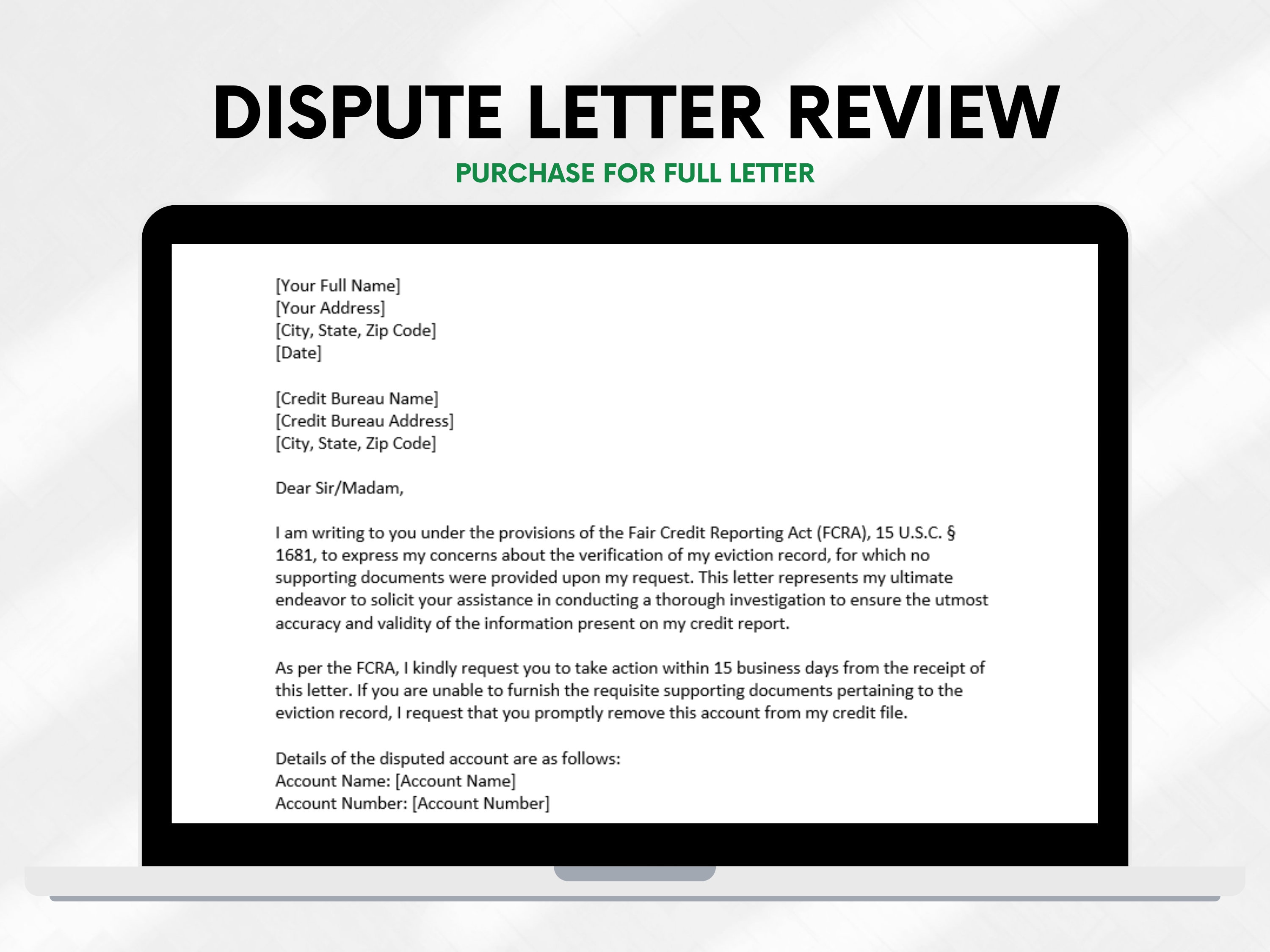 Eviction rental Credit Dispute Letter Template Kit DIY Credit Repair