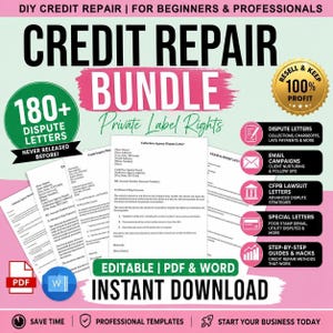 Private Label Rights Credit Repair Bundle | 180+ Dispute Letters, Email Templates & Business Kit | Editable PDF Word | Instant Download image 1