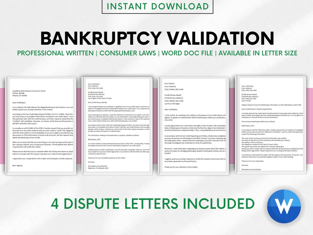 Bankruptcy Credit Dispute Letter Template DIY Credit Repair - Etsy