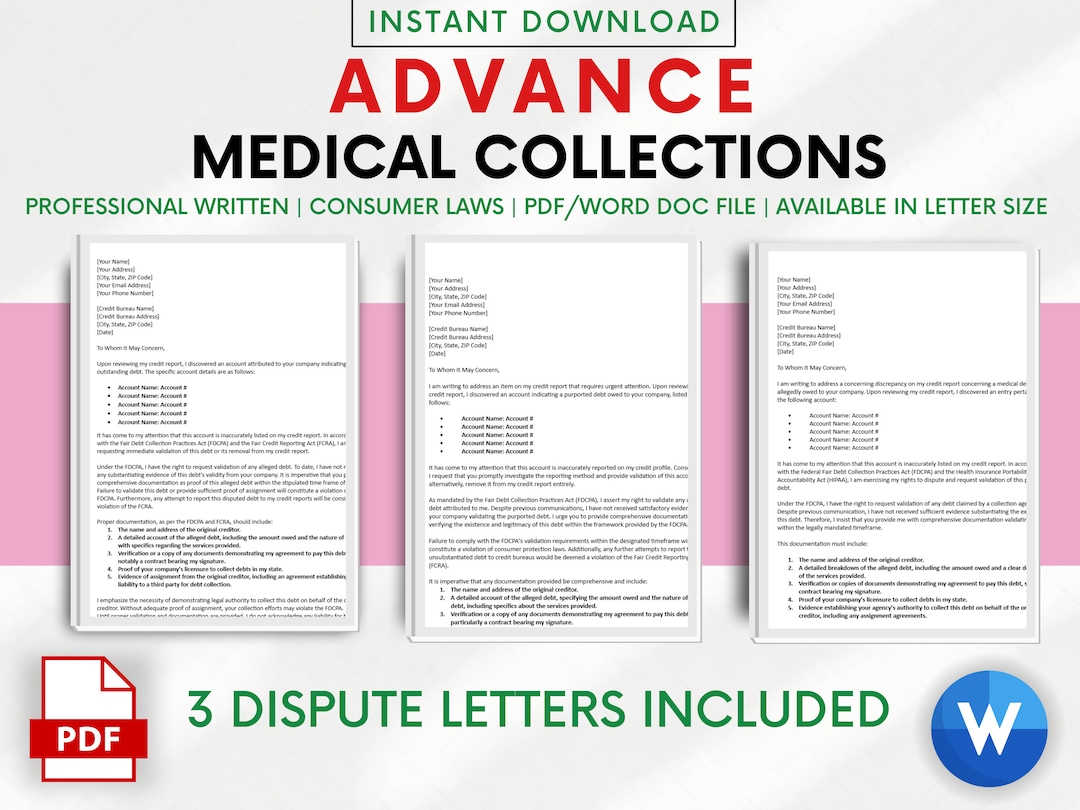 Advance Medical Bills Debt Collection Credit Dispute Letter Template