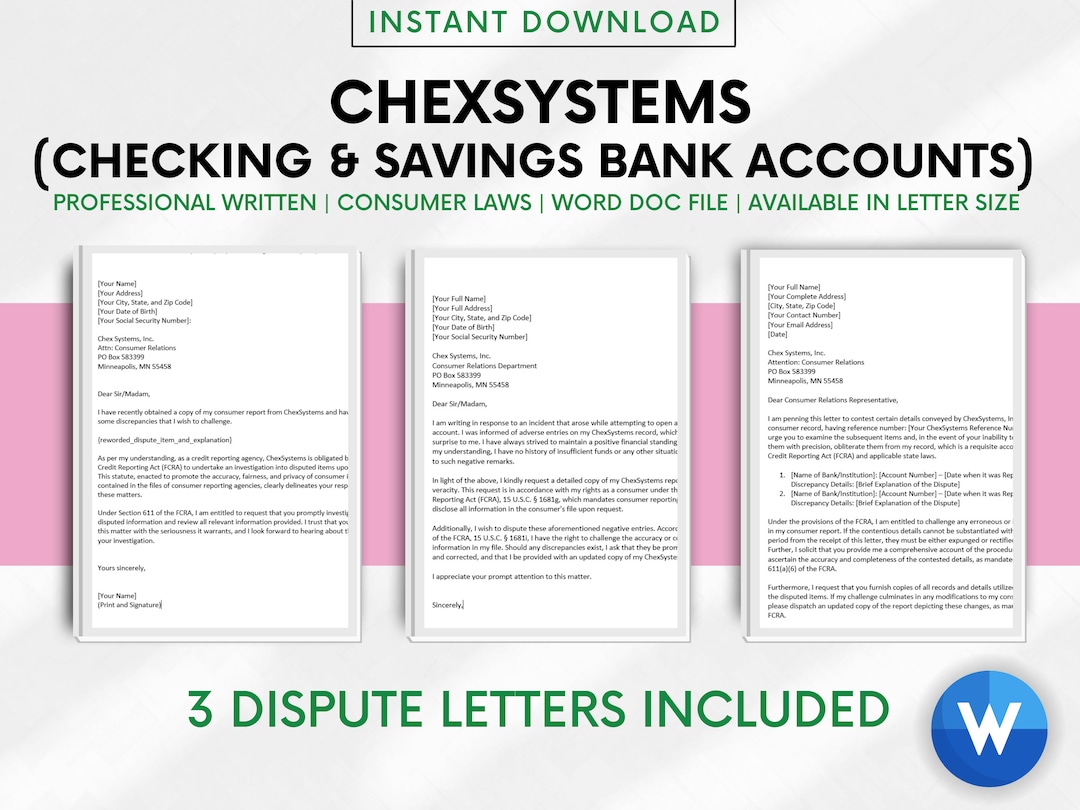 Chexsystems Credit Dispute Letter Template DIY Credit Repair Etsy Chexsystems Credit Dispute Letter Template DIY Credit Repair Etsy