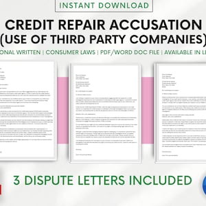 Credit Repair Accusation (Use of Third Party Company) Dispute Letter Template | Word Doc | Bad Poor Credit Help | Business DIY Consumer Laws