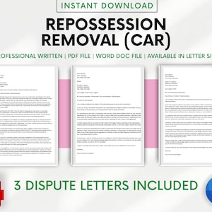 Plantilla de carta de disputa de crédito por recuperación de vehículo / Reparación de crédito por cuenta propia / Documento Word para mal crédito / Descarga instantánea