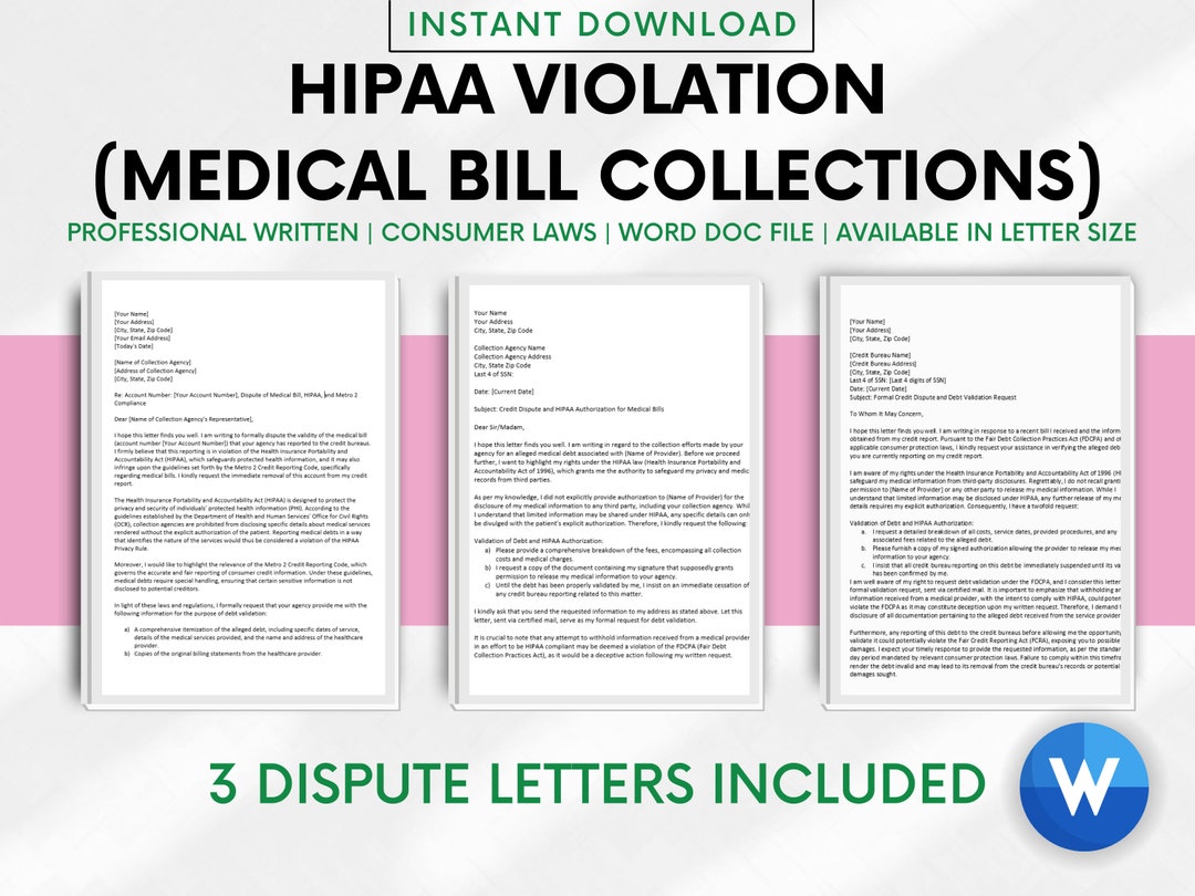 HIPAA Violation medical Bills Debt Collection Credit Dispute Etsy