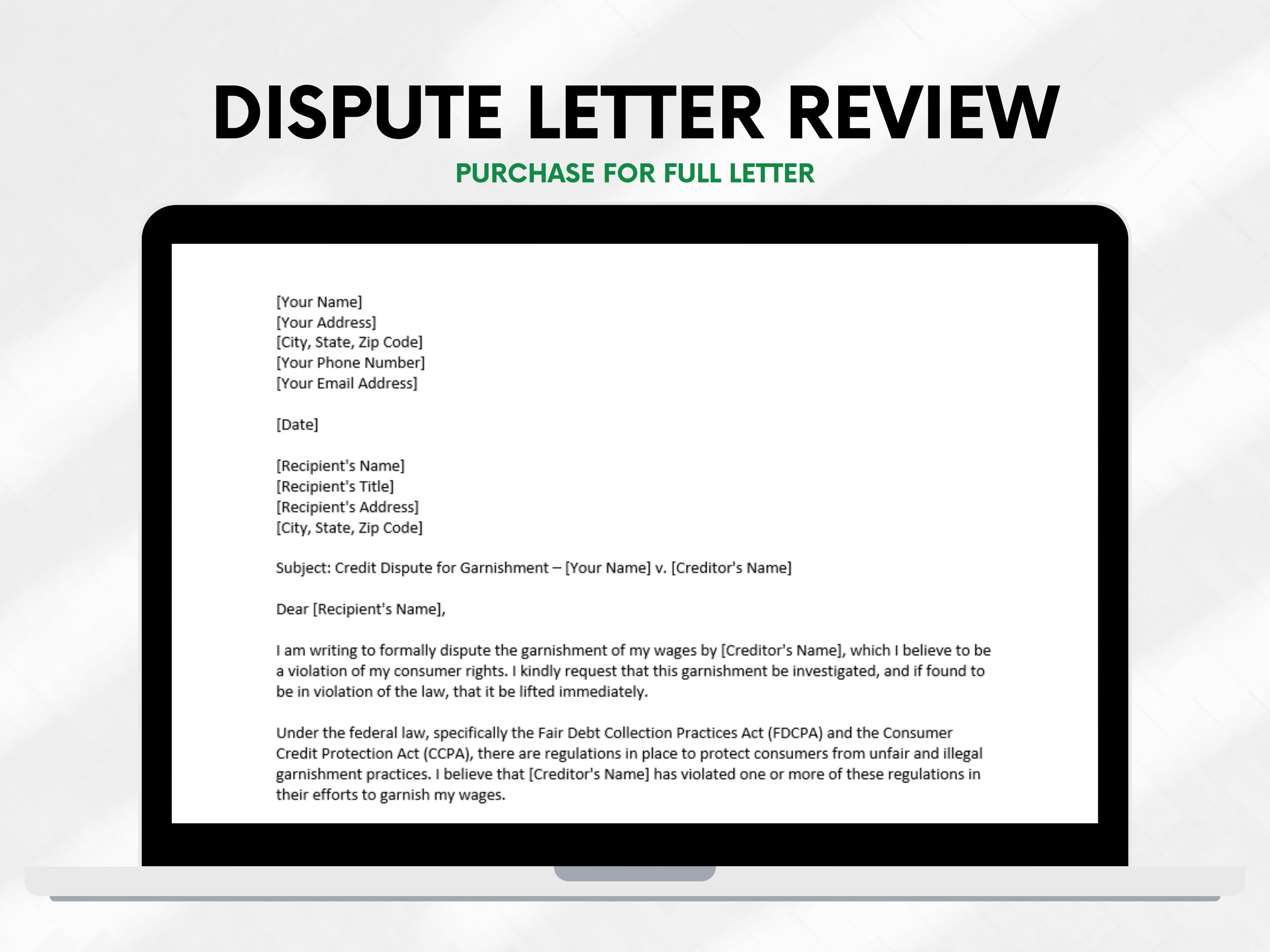 Judgement settlement & Garnishment Credit Dispute Letter Template