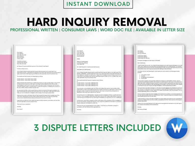 Hard Inquiry Removal Credit Dispute Letter Template DIY Credit Repair Hard Inquiry Removal Credit Dispute Letter Template DIY Credit Repair