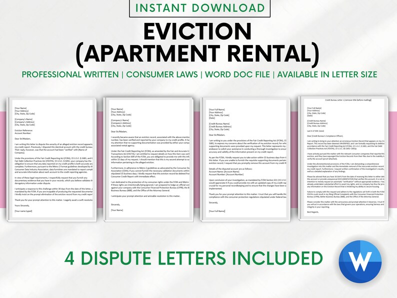 Eviction rental Credit Dispute Letter Template Kit DIY Credit Repair