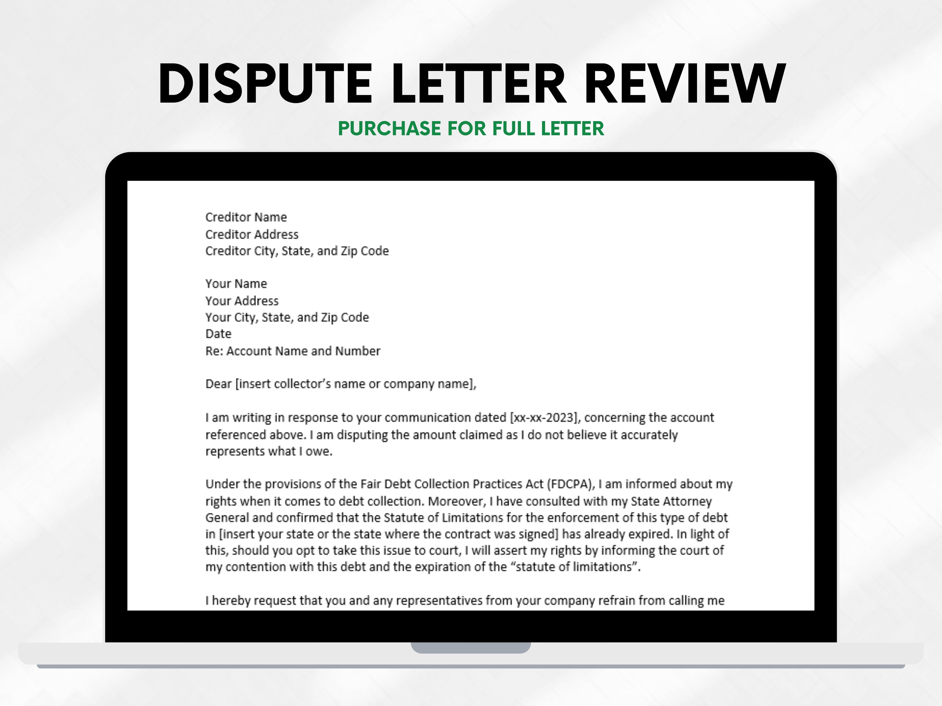 Statute of Limitations SOL expired Debt Credit Dispute Letter Template