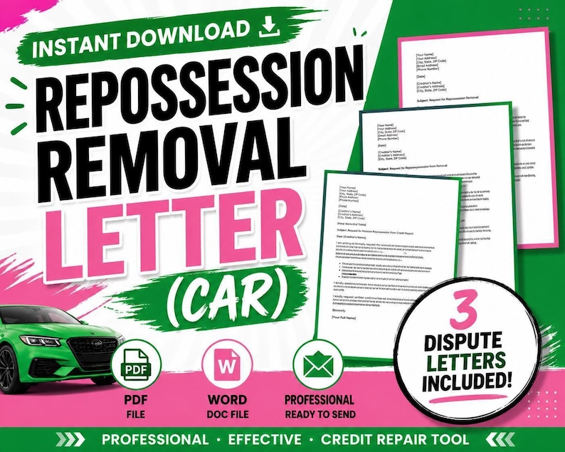 Car Repossession Removal Credit Dispute Letter Template (word & PDF) - Etsy