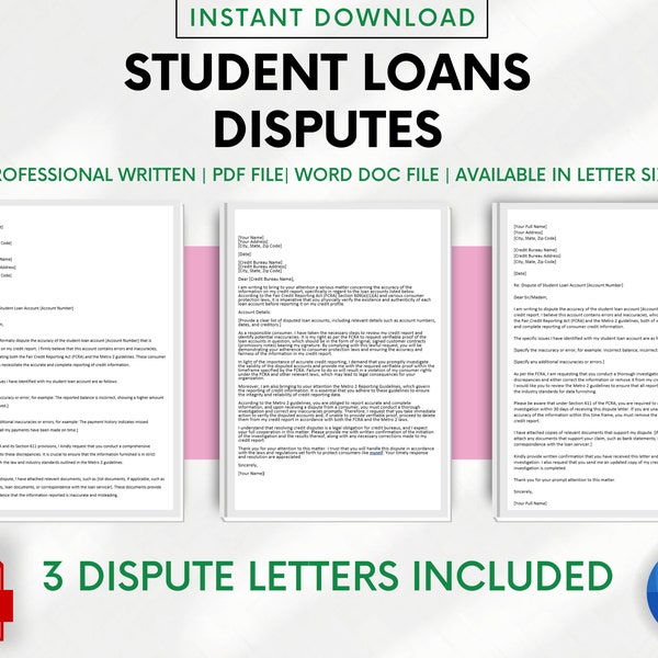 Student Loans Credit Dispute Letter Template | Late Payments Removal | CoSigner Release | Poor Bad Credit | DIY Credit Repair Fix Help | PDF