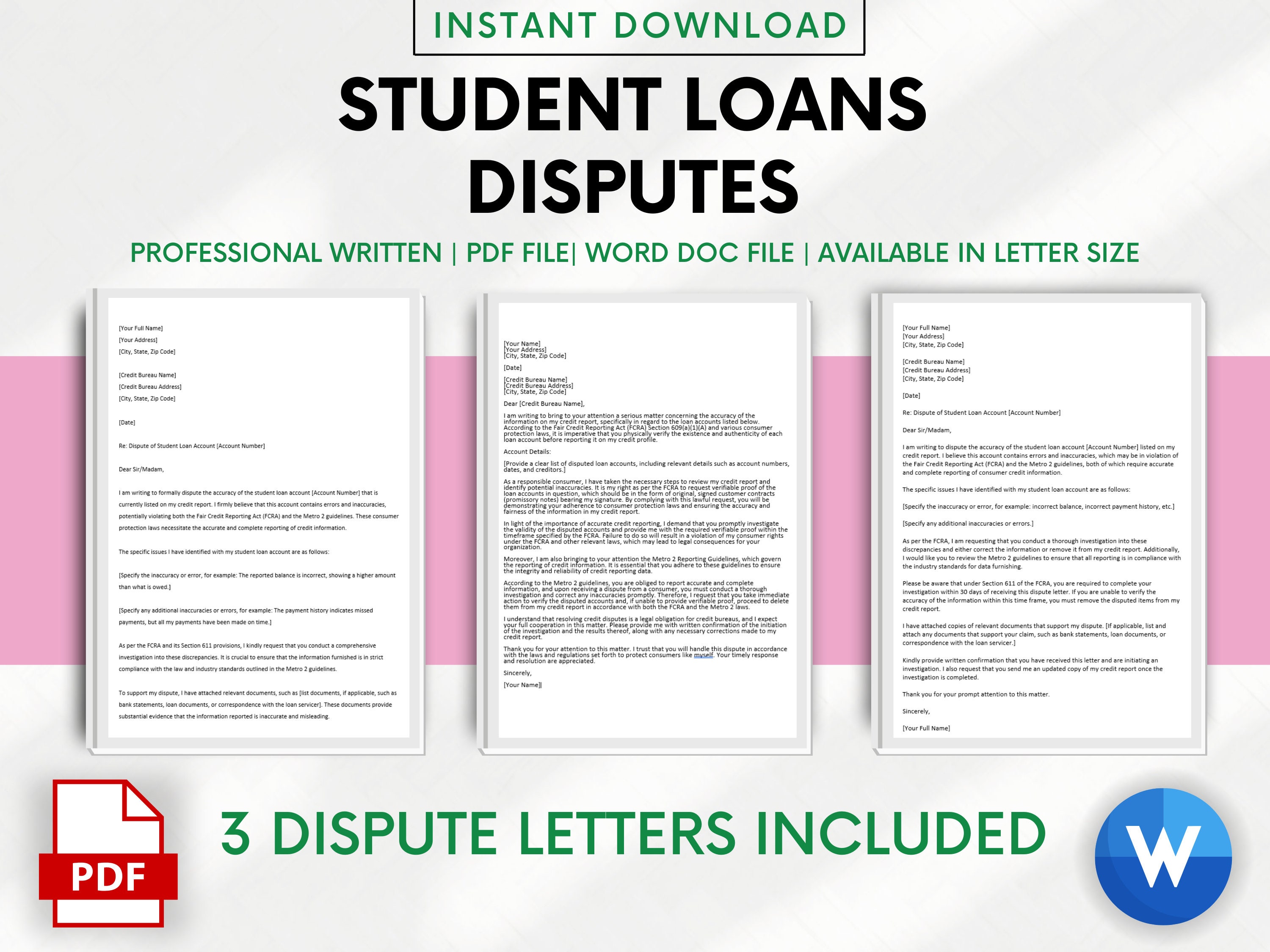 Student Loans Credit Dispute Letter Template Late Payments Removal Cosigner Release Poor Bad