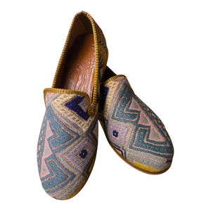 Handmade Special Shoes 46 EU 13 US Authentic Vintage Turkish Rug Loafers Leather Sole Lining Unique Boho for Men Ethnic Tribal Style Flats